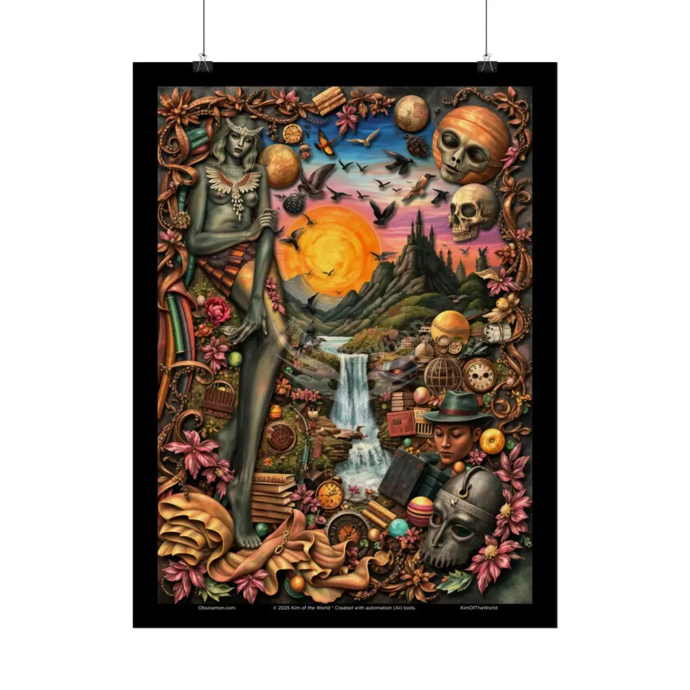 Celestial Gothic Magic Mashup Floral Art Poster — Surreal Blender Sculpture Print Poster
