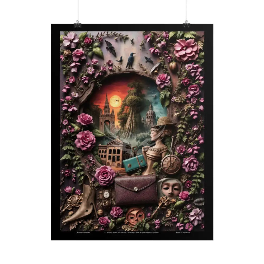 Celestial Gothic Magic Mashup Floral Art Poster — Surreal Blender Sculpture Print Poster