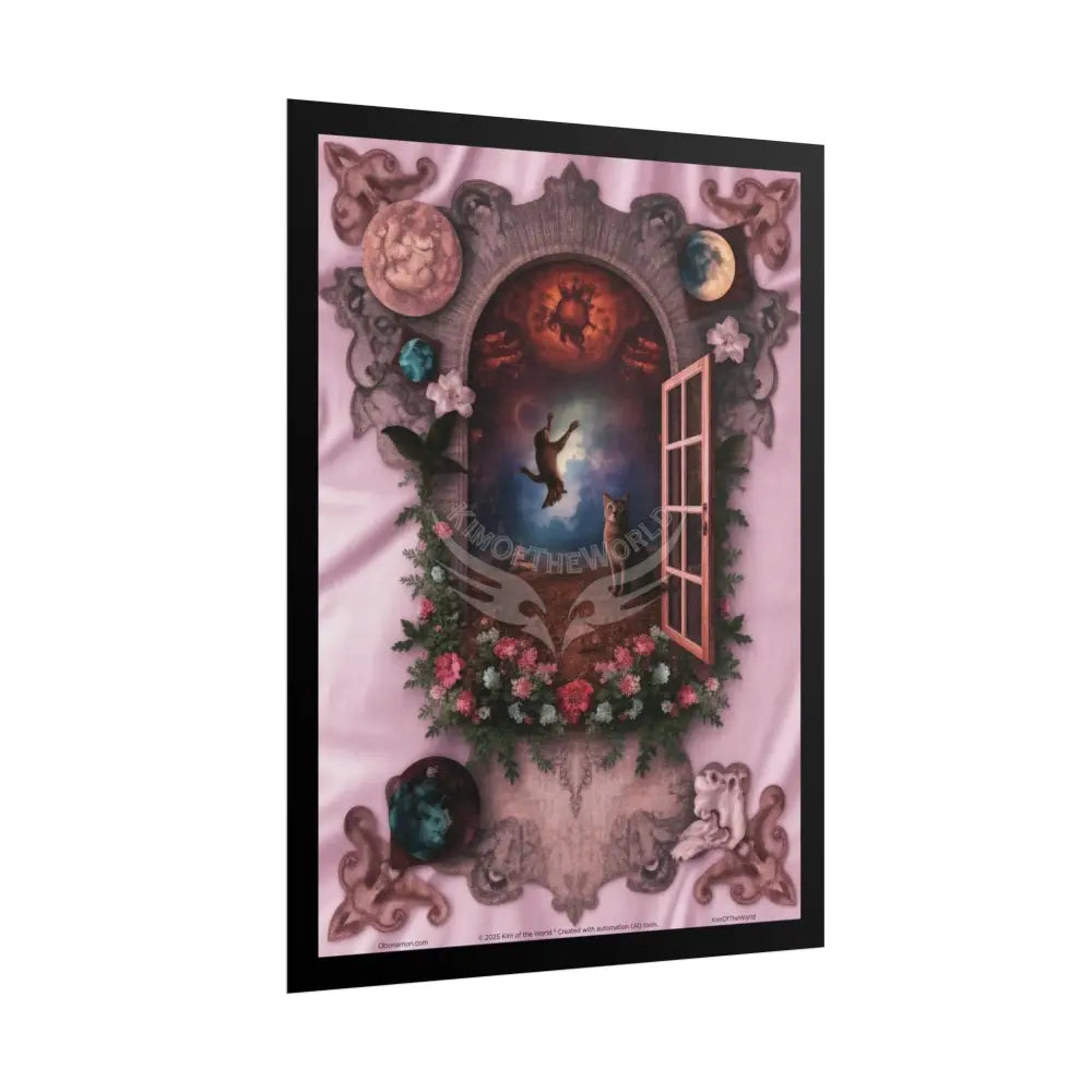 Celestial Gothic Magic Pink Kitty Cat Mashup Floral Art Poster — Surreal Blender Sculpture Print Poster