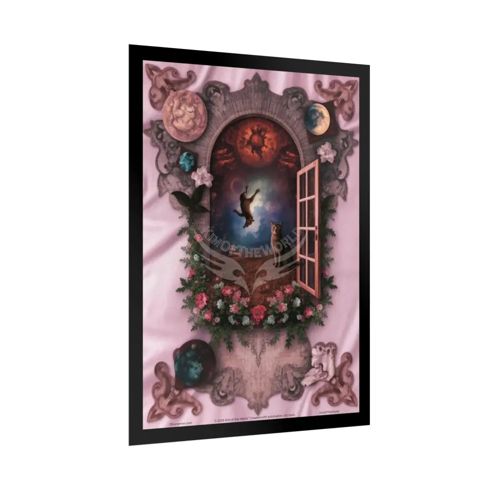 Celestial Gothic Magic Pink Kitty Cat Mashup Floral Art Poster — Surreal Blender Sculpture Print Poster