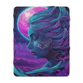 Celestial Vaporwave Lady Dreamscape Sherpa Blanket — Neon Moon Goddess Throw 60’’ × 80’’ Home Decor