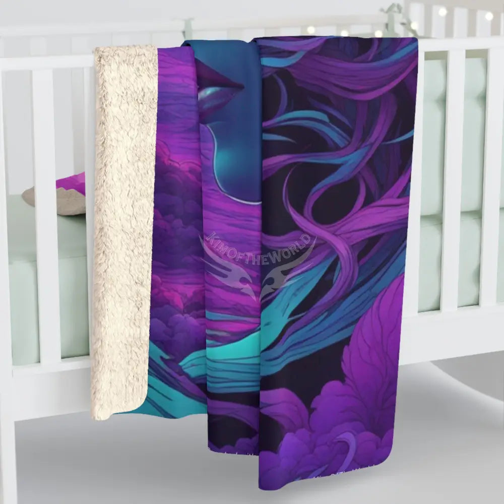 Celestial Vaporwave Lady Dreamscape Sherpa Blanket — Neon Moon Goddess Throw 60’’ × 80’’ Home Decor