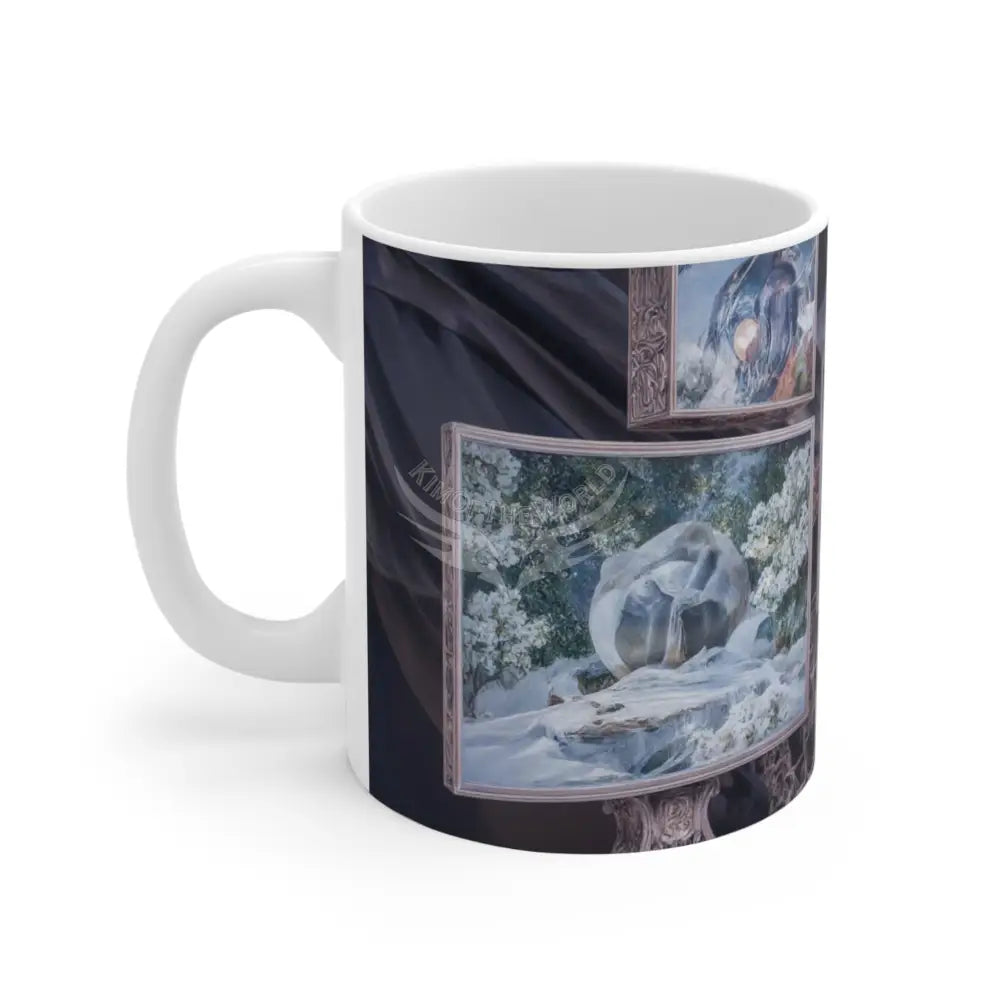 Celestial Winter Snow Globe Mug — 11oz Fantasy Nightscape Ceramic Coffee Cup 11oz Mug