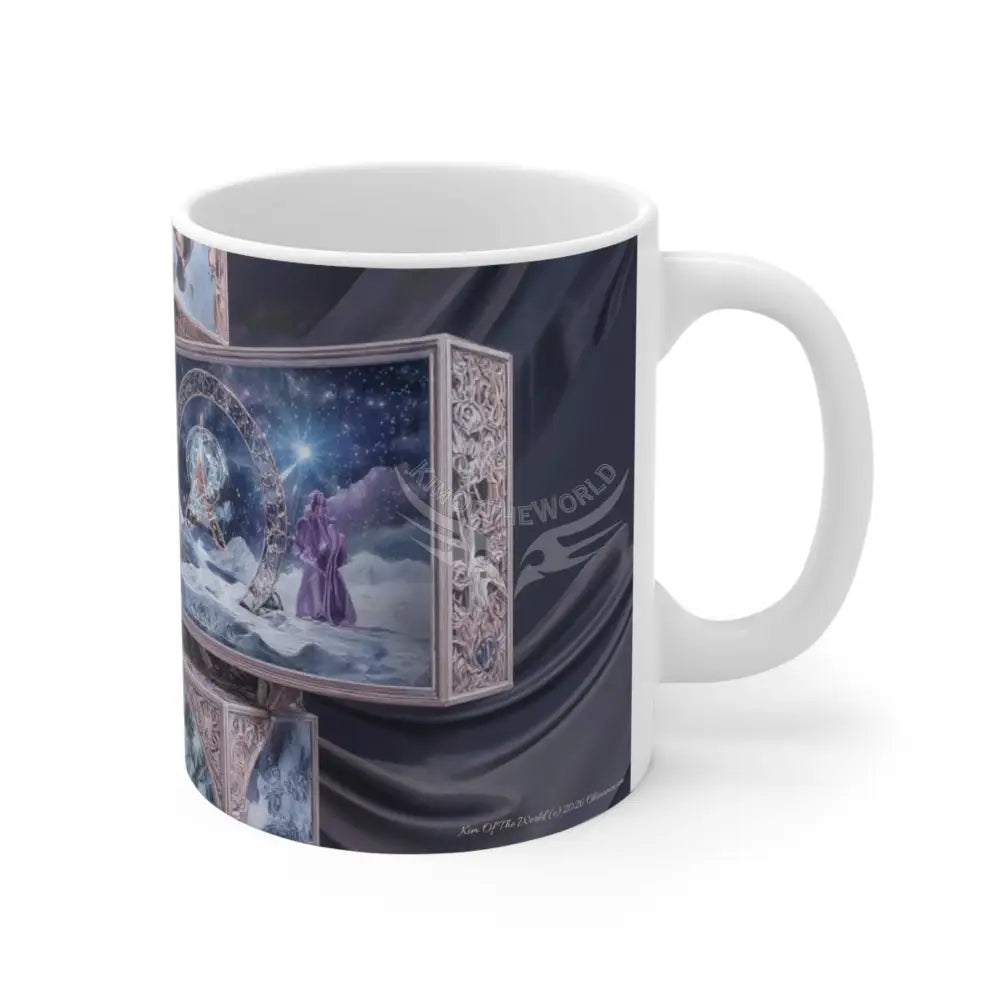 Celestial Winter Snow Globe Mug — 11oz Fantasy Nightscape Ceramic Coffee Cup 11oz Mug