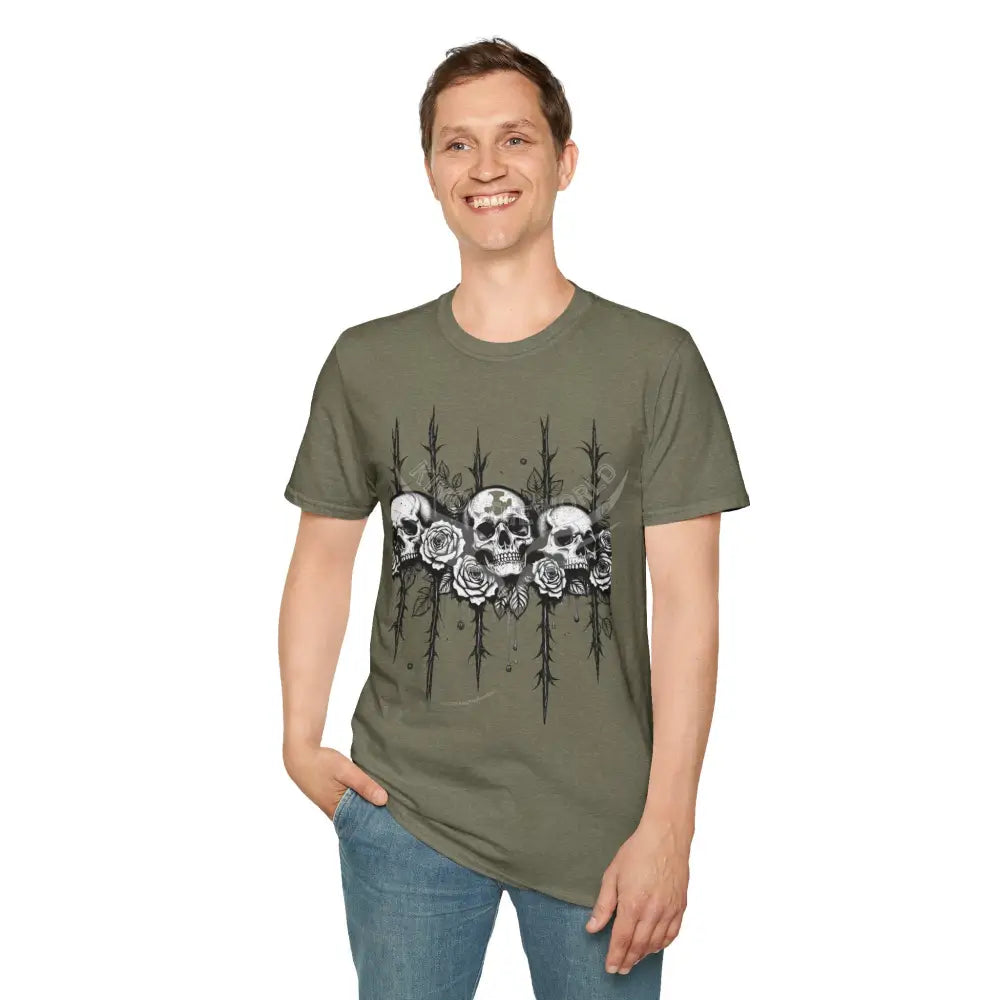 Celtic Skull Tattoo T-Shirt — Celtic Skull Artwork Tee Heather Military Green / S T-Shirt