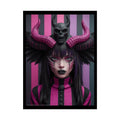 Characters - Vaporwave Trippy Goth Pink & Black Striped Girl Horned 18″ x 24″ (Vertical) / Semi Glossy Poster