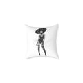 Chic Monochrome Woman Silhouette ’No Label’ Body Lettering Print Square Throw Pillow 16’’ × 16’’ Home Decor