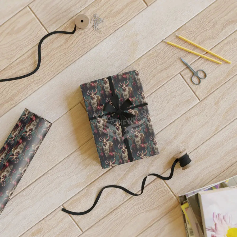 Christmas Krampus Pattern Gift Wrapping Paper Roll — Rustic Holiday Christmas Wrap 28’’ x 39’’ / Satin Home Decor