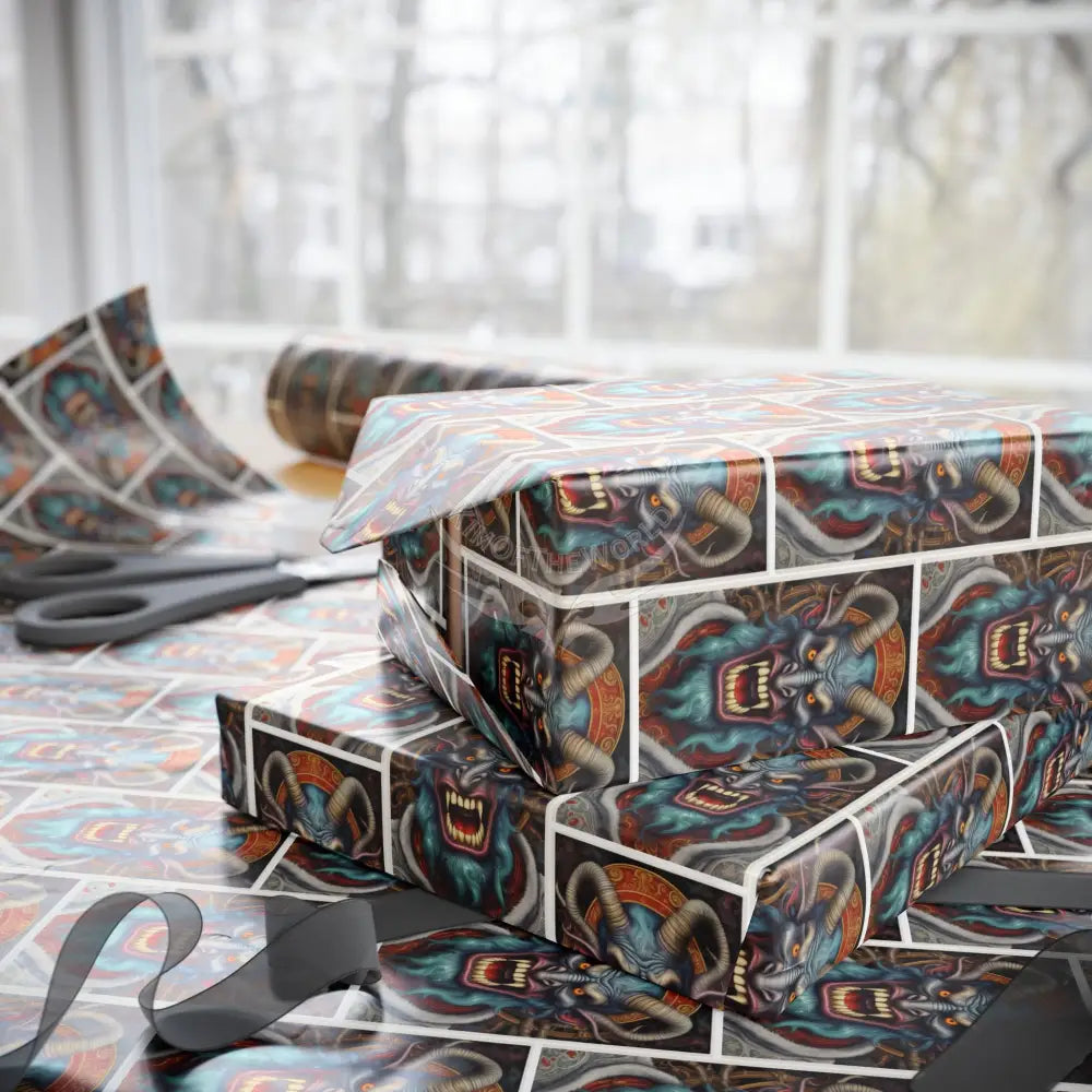 Christmas Krampus Wrapping Paper — Mythic Fae Holiday Horror Pattern Gift Wrap Home Decor