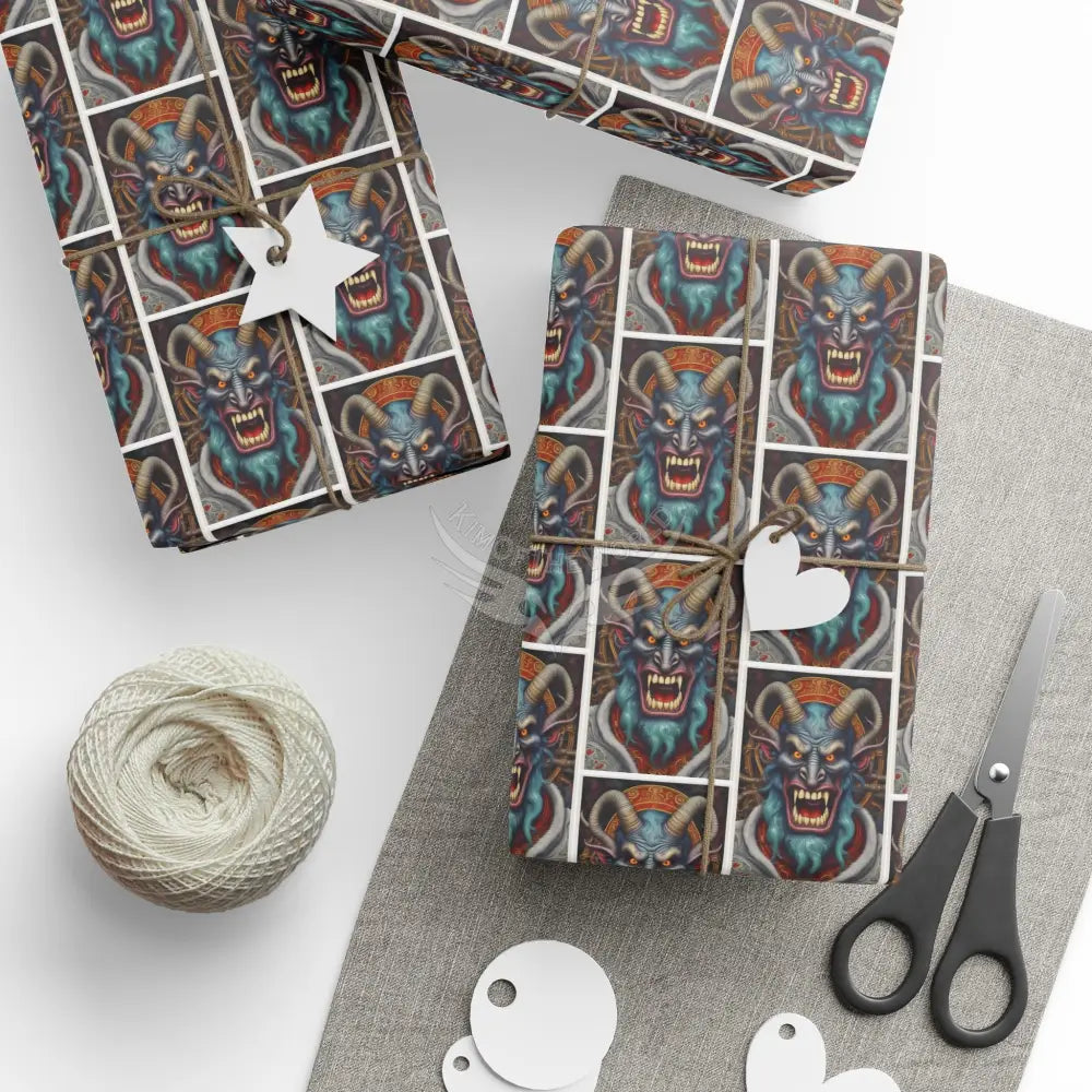Christmas Krampus Wrapping Paper — Mythic Fae Holiday Horror Pattern Gift Wrap Home Decor