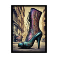 City Scape Print Giant High Heel Shoe - Clean Fetish Boot Feet Shoe High Heel Art Print Poster - Red 18″ x 24″