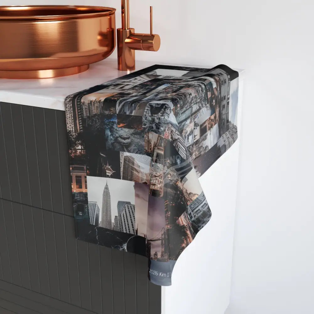 Cityscape Collage Hand Towel — Urban Architecture Photo Montage White base / 28’’ × 16’’ Home Decor