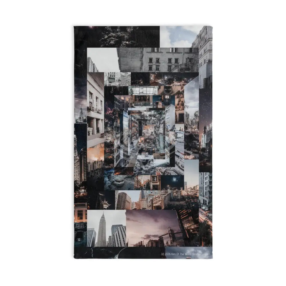 Cityscape Collage Hand Towel — Urban Architecture Photo Montage White base / 28’’ × 16’’ Home Decor