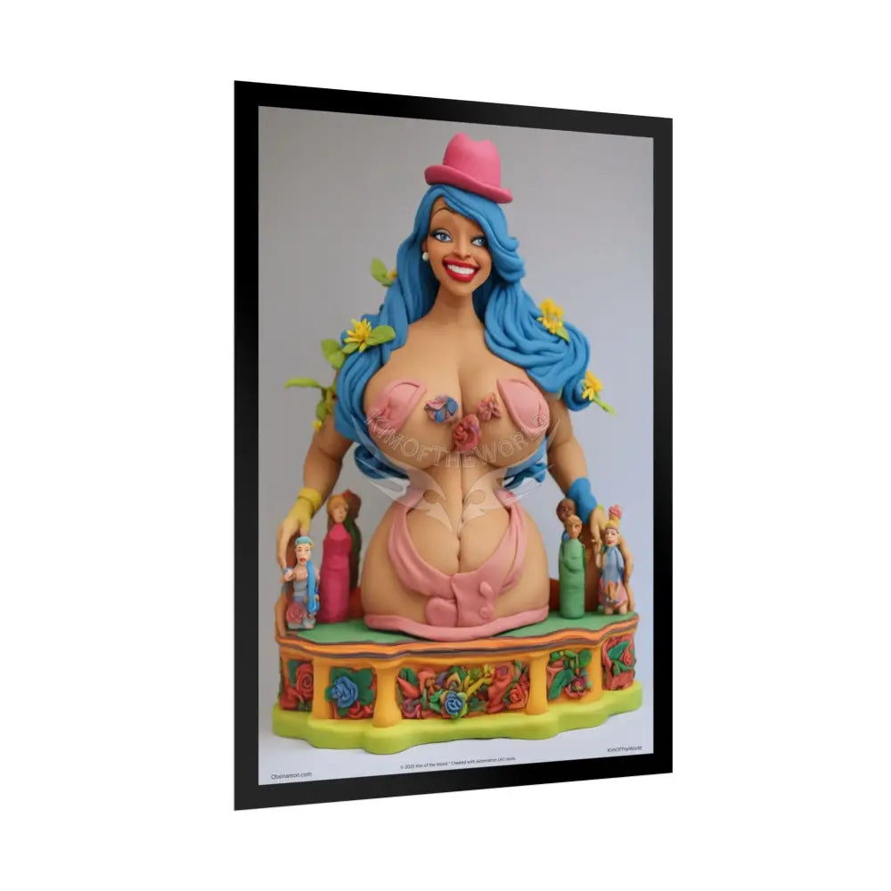 Clay Busty Weirdcore Giant Naughty Lady Art Poster — Jovial Empowered Sculptures (Rolled) Poster