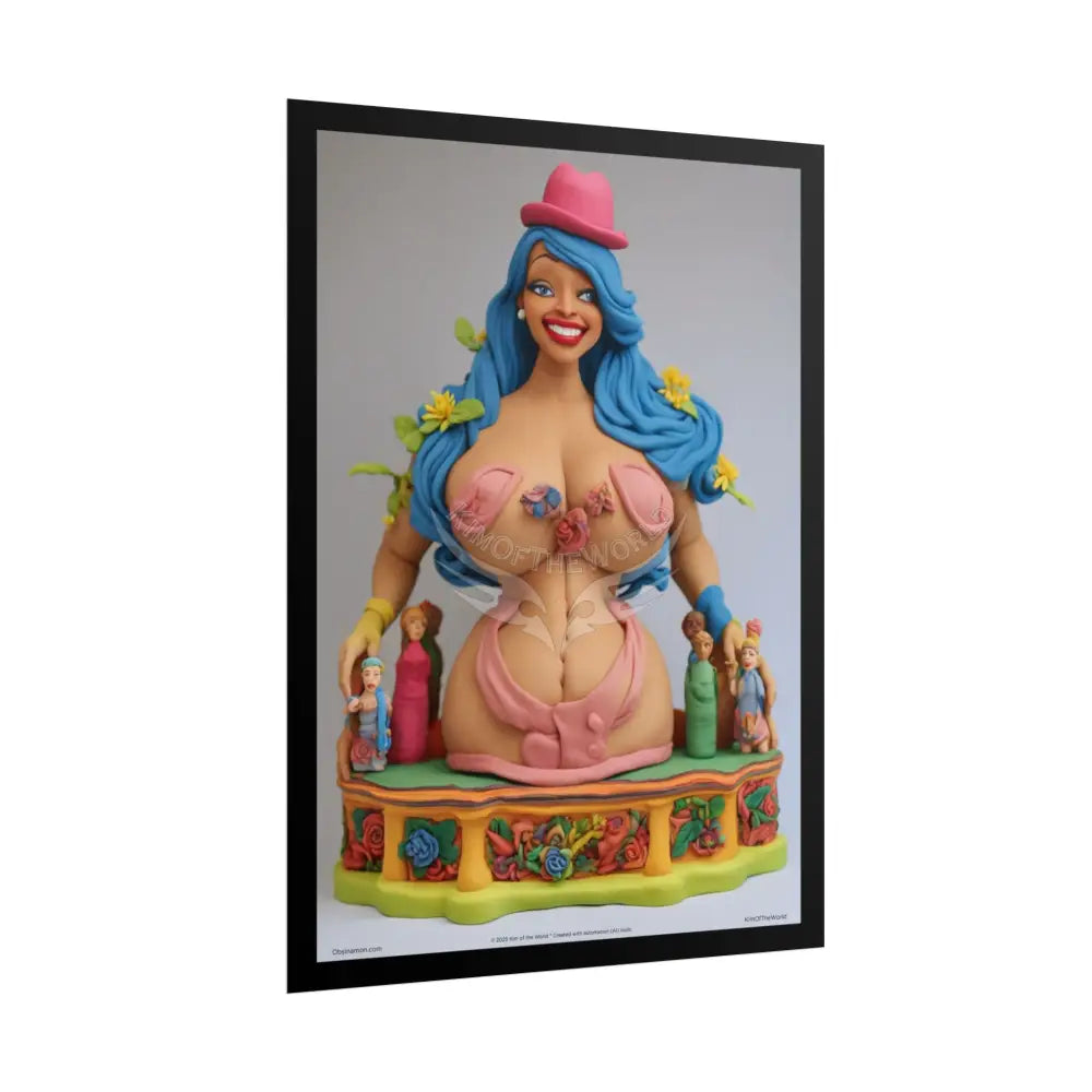 Clay Busty Weirdcore Giant Naughty Lady Art Poster — Jovial Empowered Sculptures (Rolled) Poster