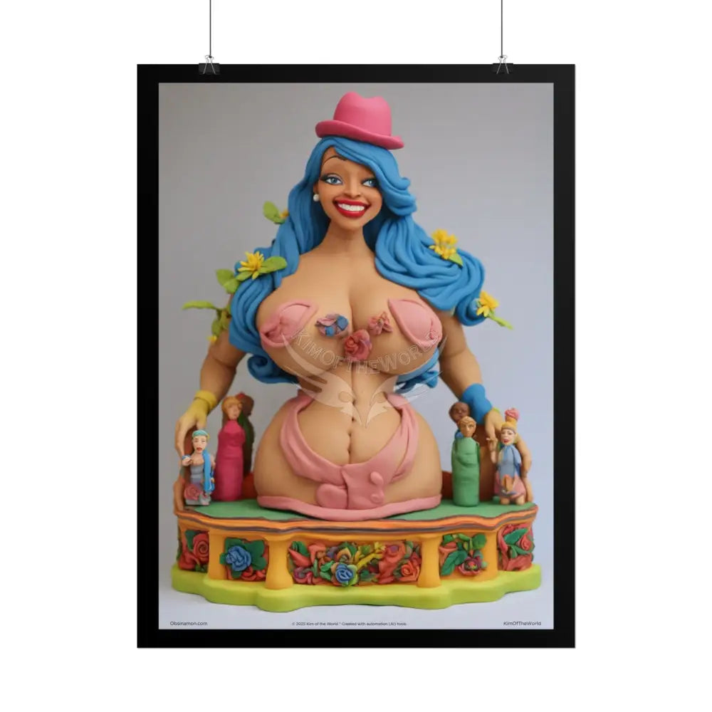 Clay Busty Weirdcore Giant Naughty Lady Art Poster — Jovial Empowered Sculptures (Rolled) Poster