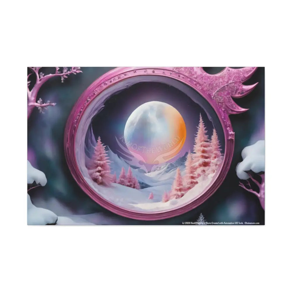 Color Coordinated Fantasy Giant Winter Moon Winter Pastels Canvas Prints -- Oil-Style Matte Stretched 1.25’’ 48″ x 32″