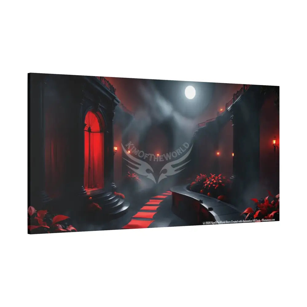 Color Specific Interior Mood Decor with Moon View - Matte Canvas Wall Art Black & Red Canvas