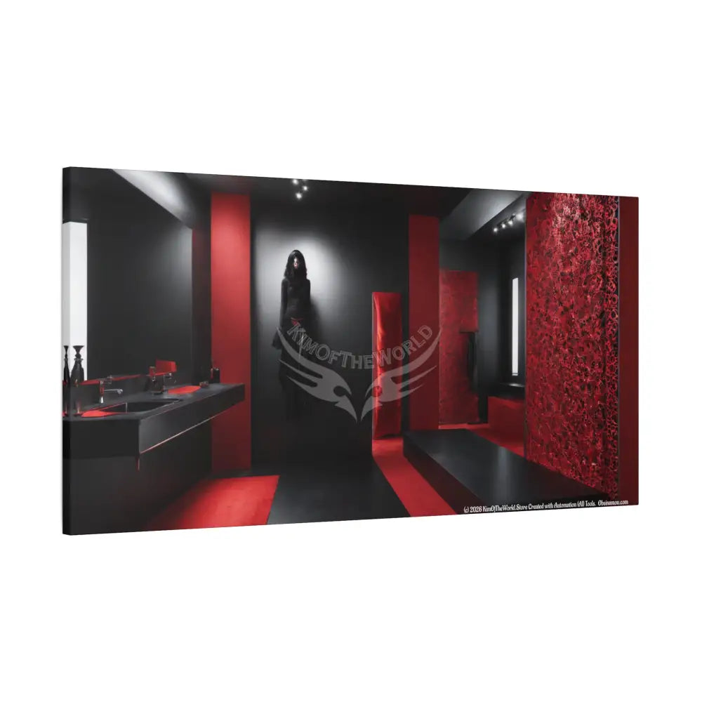 Color Specific Interior Mood Decor with Moon View - Matte Canvas Wall Art Black & Red Canvas