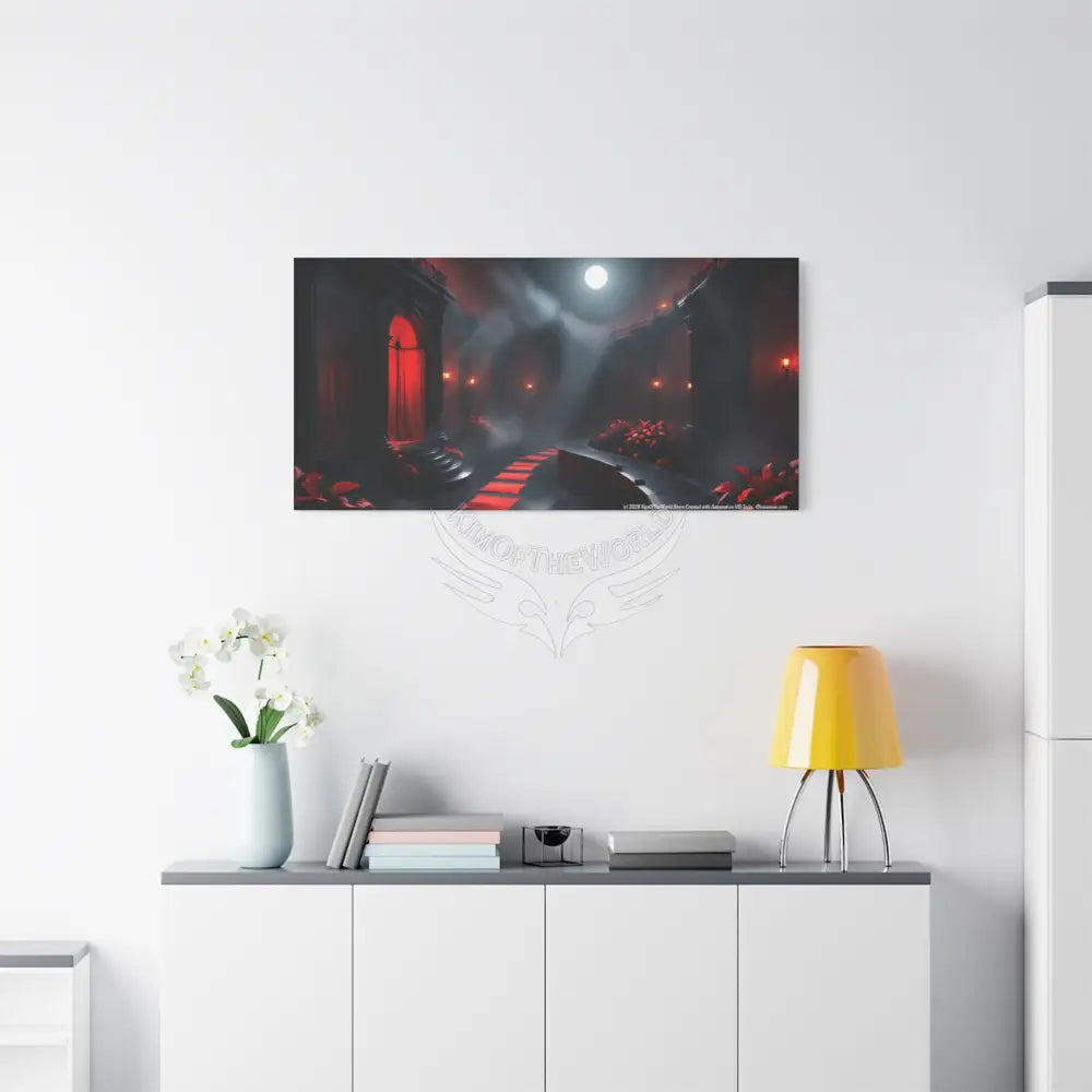 Color Specific Interior Mood Decor with Moon View - Matte Canvas Wall Art Black & Red Canvas