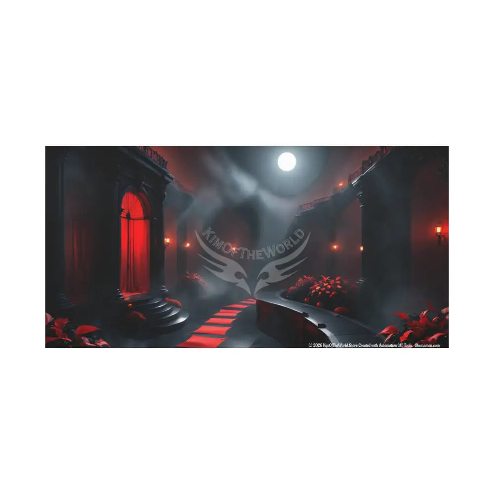 Color Specific Interior Mood Decor with Moon View - Matte Canvas Wall Art Black & Red 60’’ x 30’’ (Horizontal) / 1.25’’