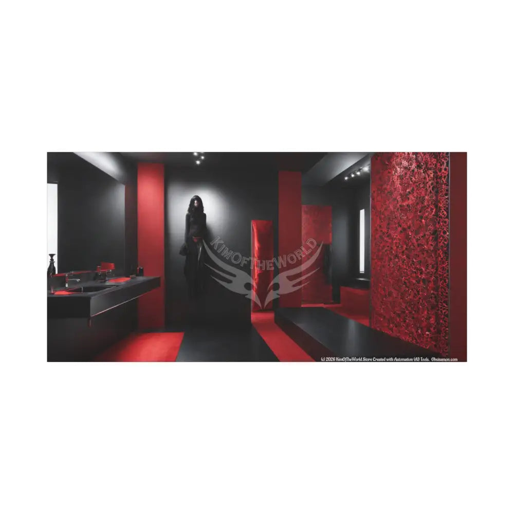 Color Specific Interior Mood Decor with Moon View - Matte Canvas Wall Art Black & Red 60’’ x 30’’ (Horizontal) / 1.25’’