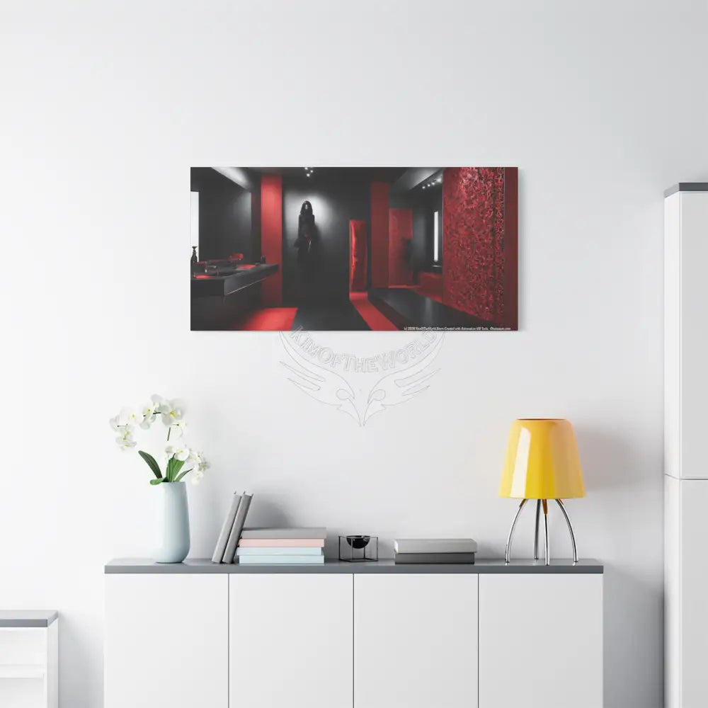 Color Specific Interior Mood Decor with Moon View - Matte Canvas Wall Art Black & Red Canvas
