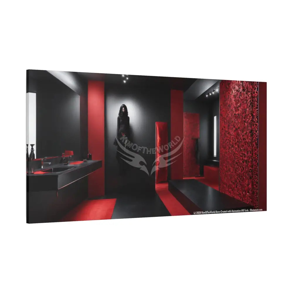 Color Specific Interior Mood Decor with Moon View - Matte Canvas Wall Art Black & Red Canvas