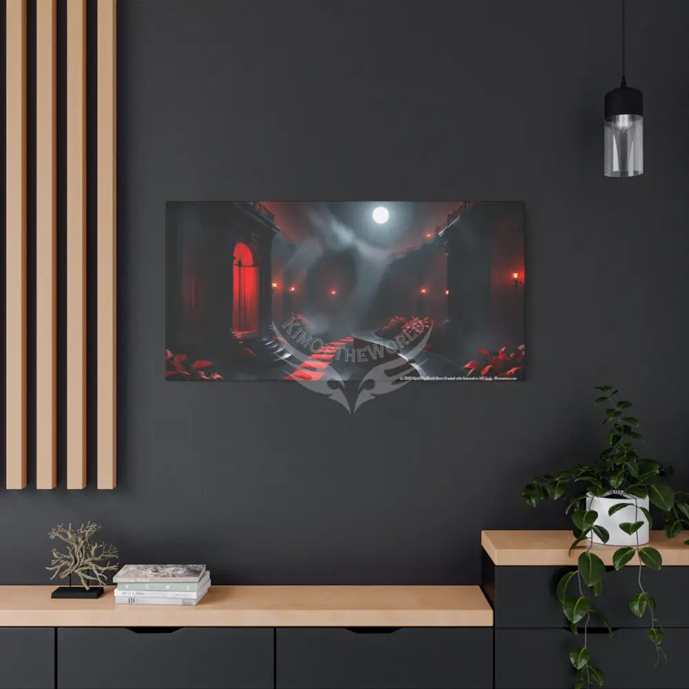 Color Specific Interior Mood Decor with Moon View - Matte Canvas Wall Art Black & Red Canvas