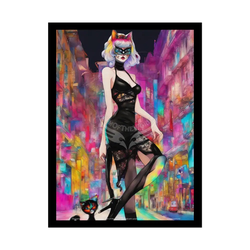 Colorful Anime Cat Lady Tall Girl Fashion Giantess Stiletto Fetish Poster — Art Print 18″ x 24″ (Vertical) / Semi