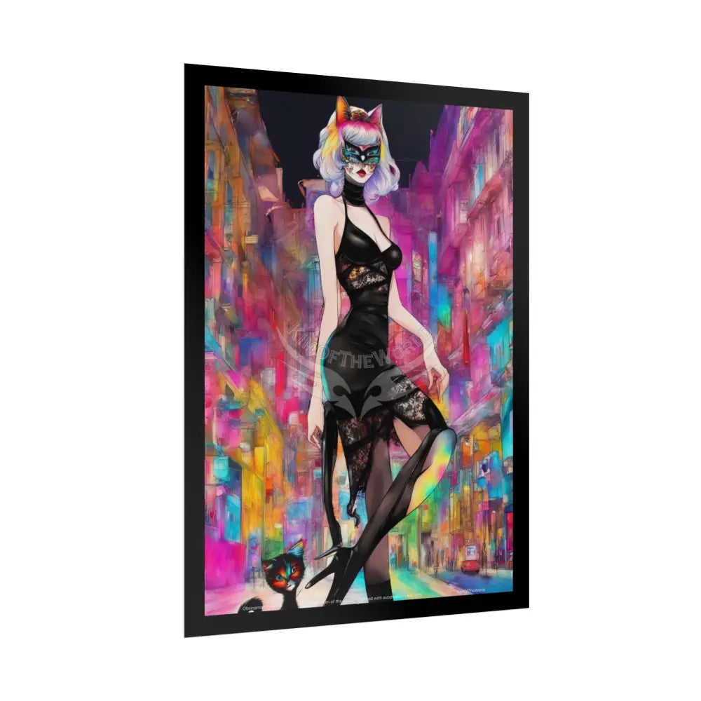 Colorful Anime Cat Lady Tall Girl Fashion Giantess Stiletto Fetish Poster — Art Print Poster