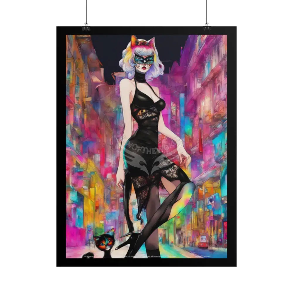 Colorful Anime Cat Lady Tall Girl Fashion Giantess Stiletto Fetish Poster — Art Print Poster