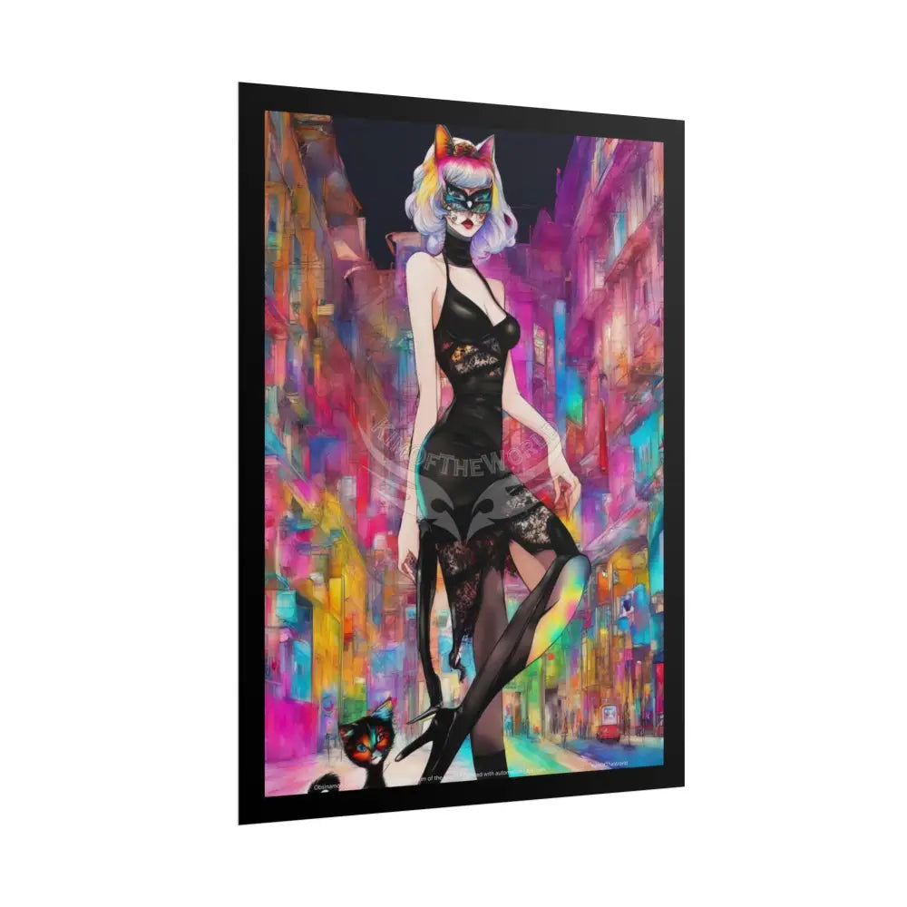 Colorful Anime Cat Lady Tall Girl Fashion Giantess Stiletto Fetish Poster — Art Print Poster