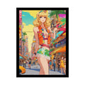 Colorful Anime Tall Girl Naughty Giantess Sexy Skimpy Fashion Fun Stiletto Fetish Poster — 3D Lingerie Stiletto Cat