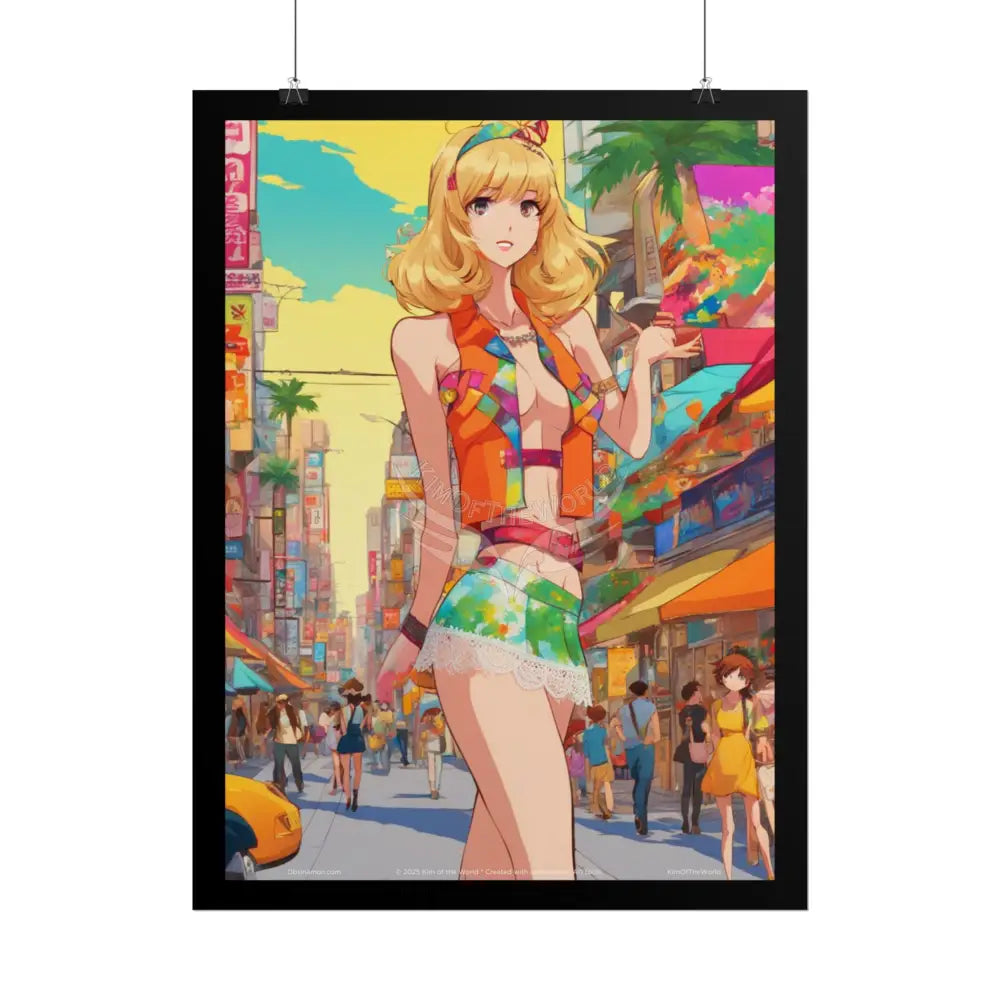Colorful Anime Tall Girl Naughty Giantess Sexy Skimpy Fashion Fun Stiletto Fetish Poster — 3D Lingerie Stiletto Cat