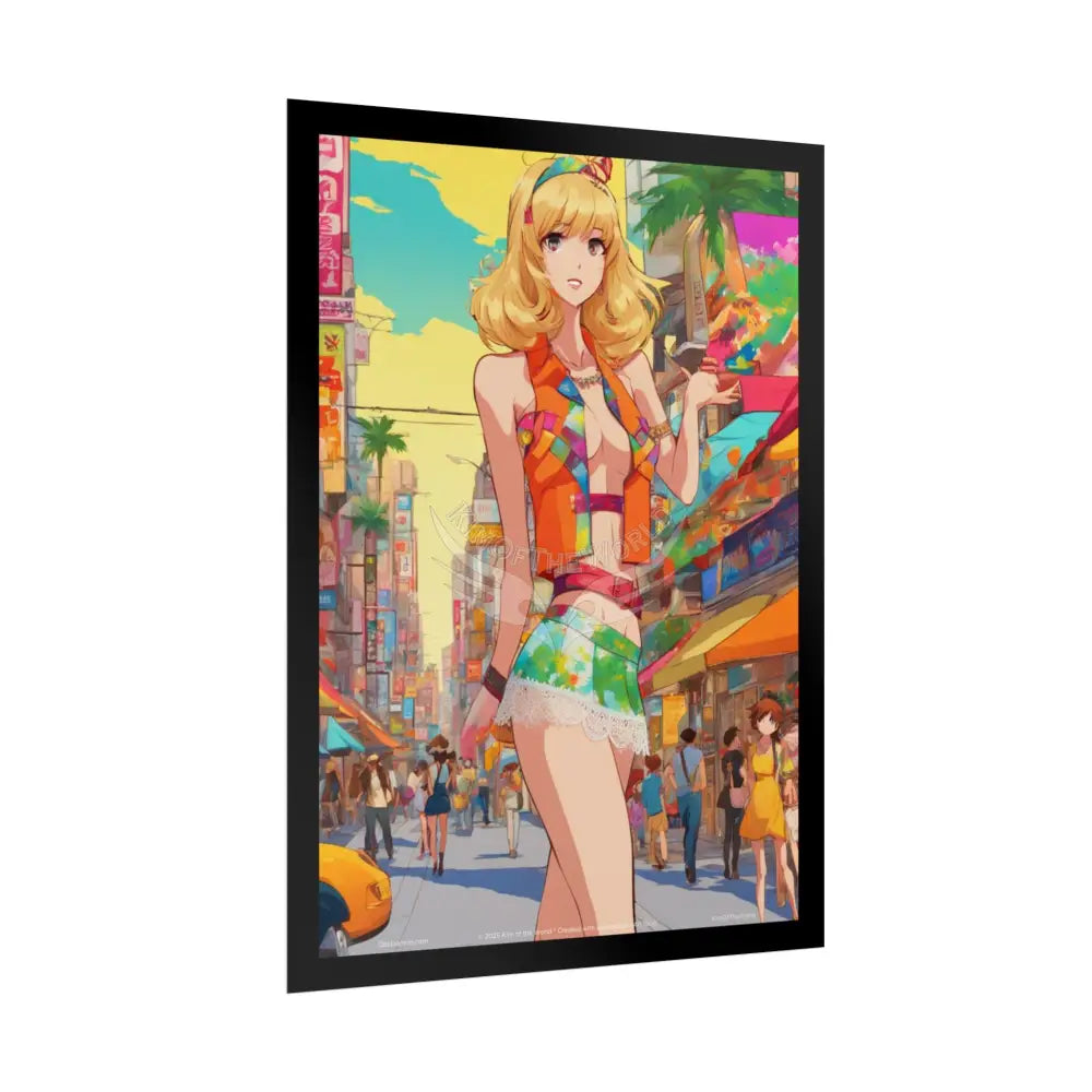Colorful Anime Tall Girl Naughty Giantess Sexy Skimpy Fashion Fun Stiletto Fetish Poster — 3D Lingerie Stiletto Cat