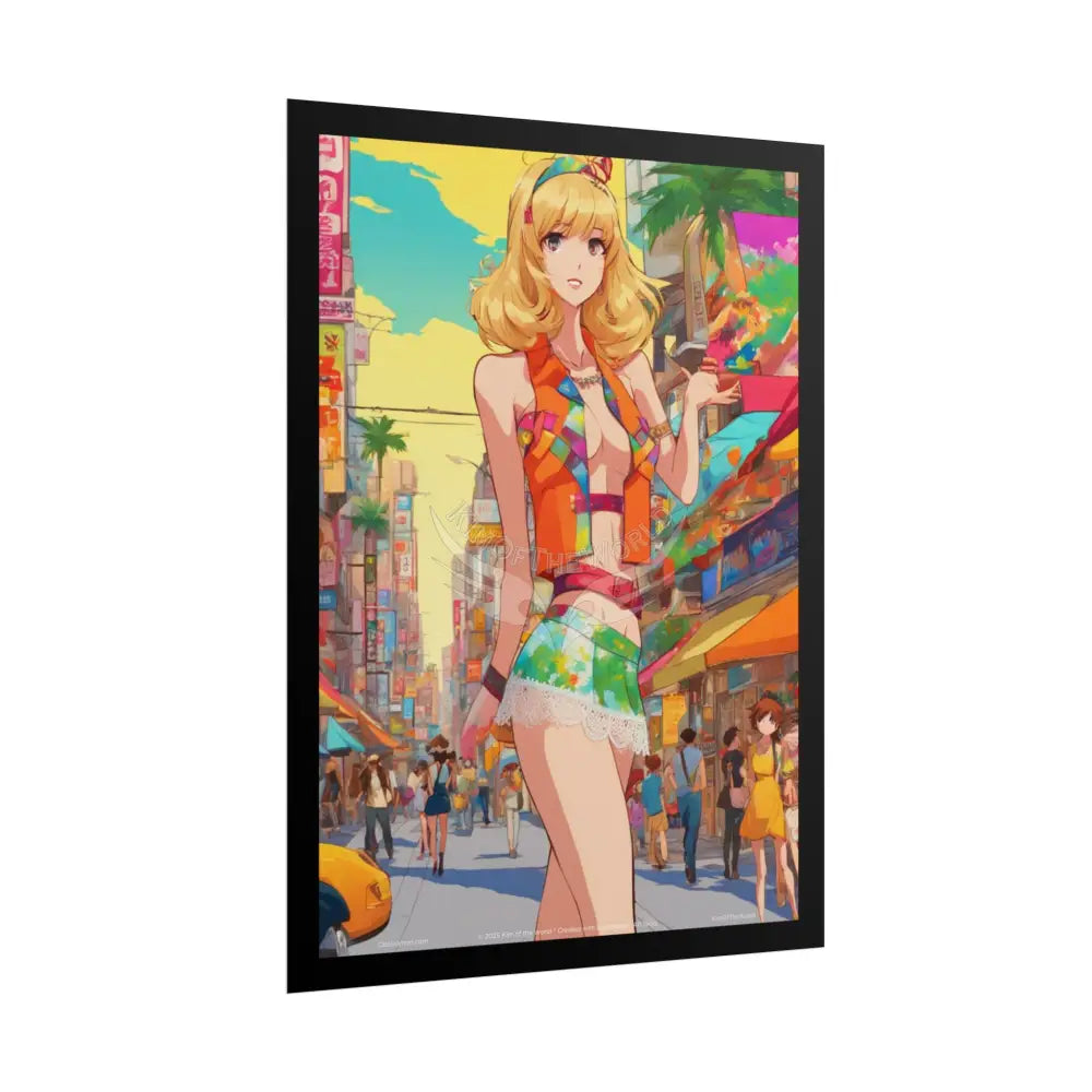 Colorful Anime Tall Girl Naughty Giantess Sexy Skimpy Fashion Fun Stiletto Fetish Poster — 3D Lingerie Stiletto Cat