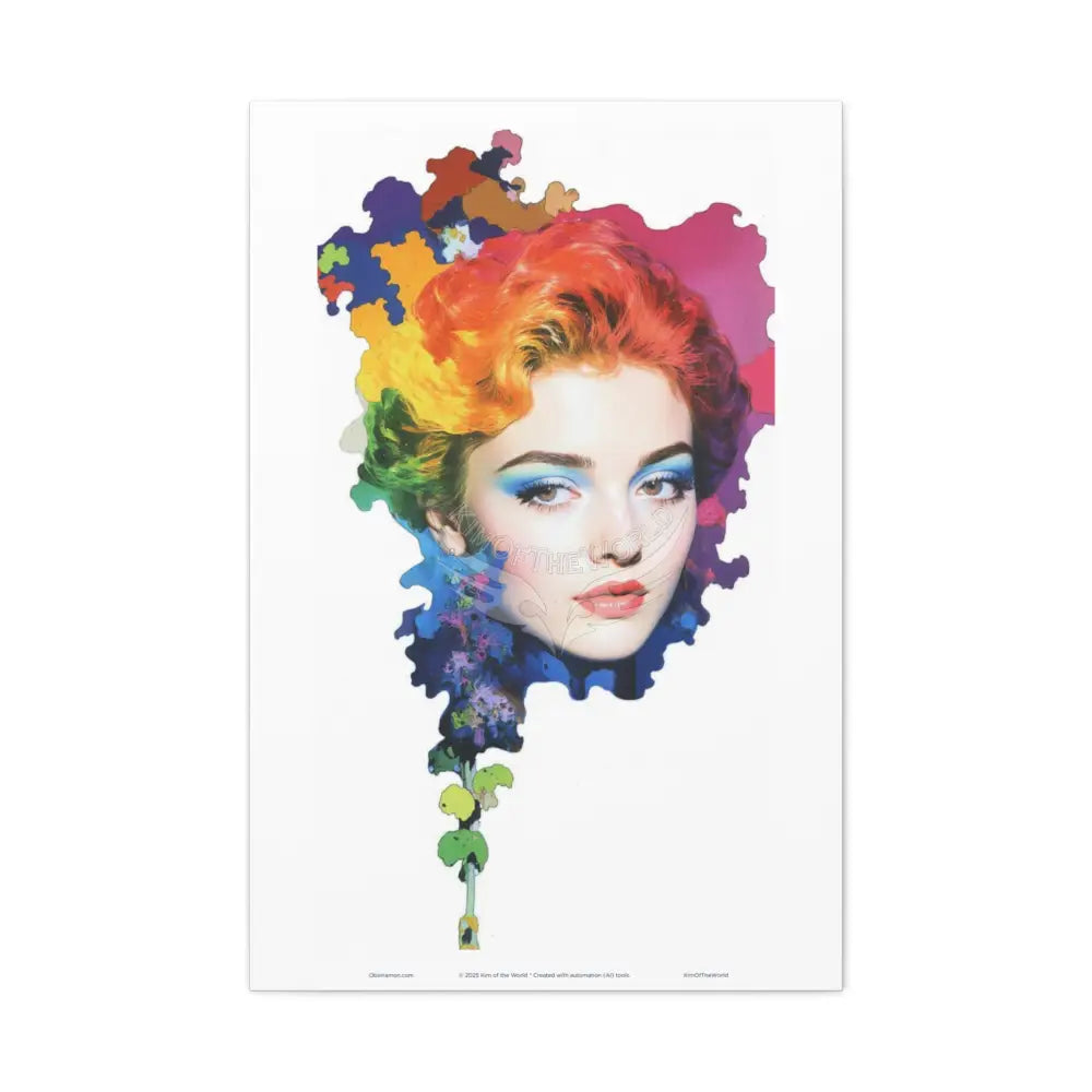 Colorful Artist Paint Lady Portrait Canvas Wall Art — Matte Stretched 1.25’’ 24’’ x 36’’ (Vertical) / 1.25’’ Canvas