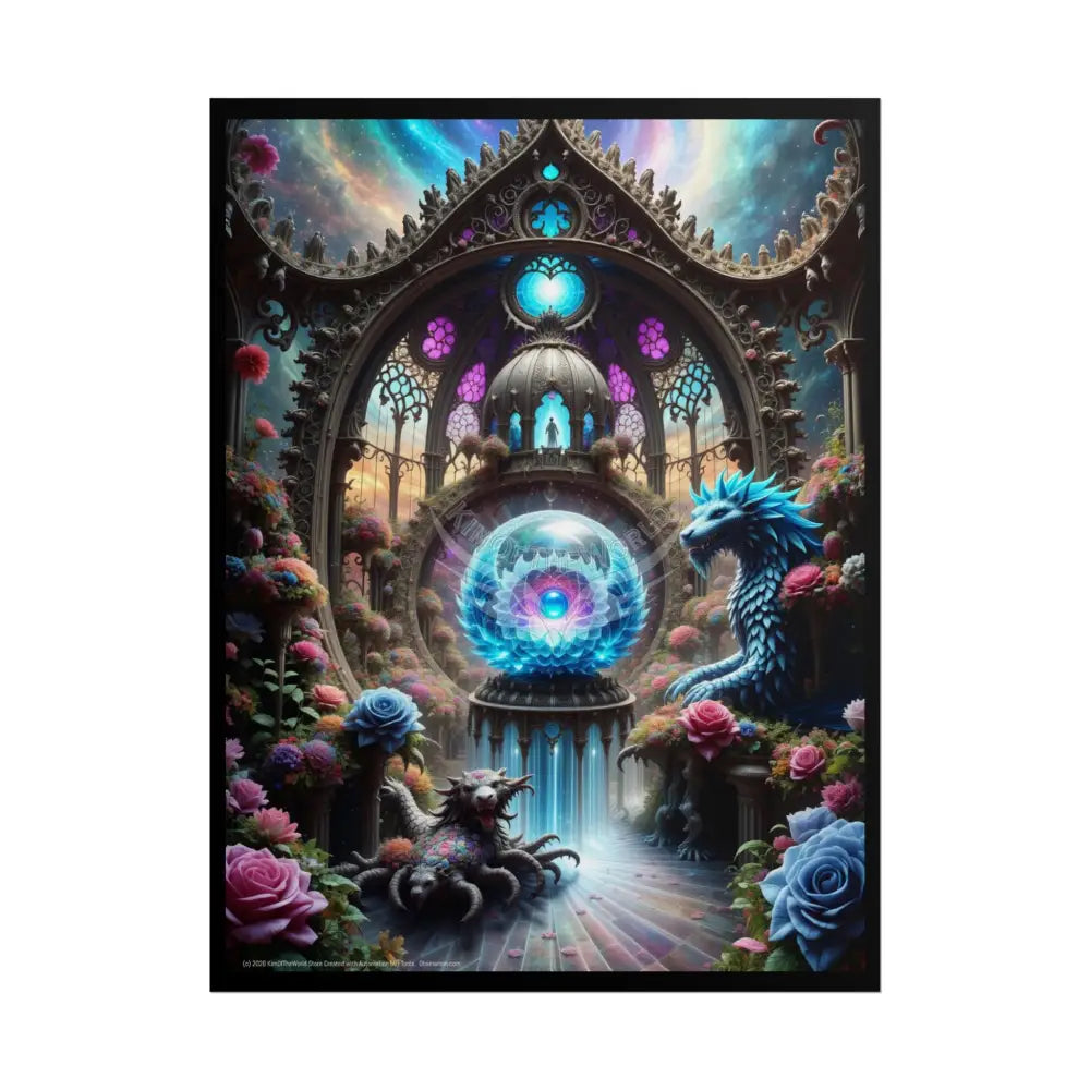 Colorful Artistic Mystic Dragons & Blue Lotus Scenes Gothic Moon - Rolled Poster 18″ x 24″ (Vertical) / Matte Poster