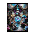 Colorful Artistic Mystic Dragons & Blue Lotus Scenes Gothic Moon - Rolled Poster 18″ x 24″ (Vertical) / Semi Glossy