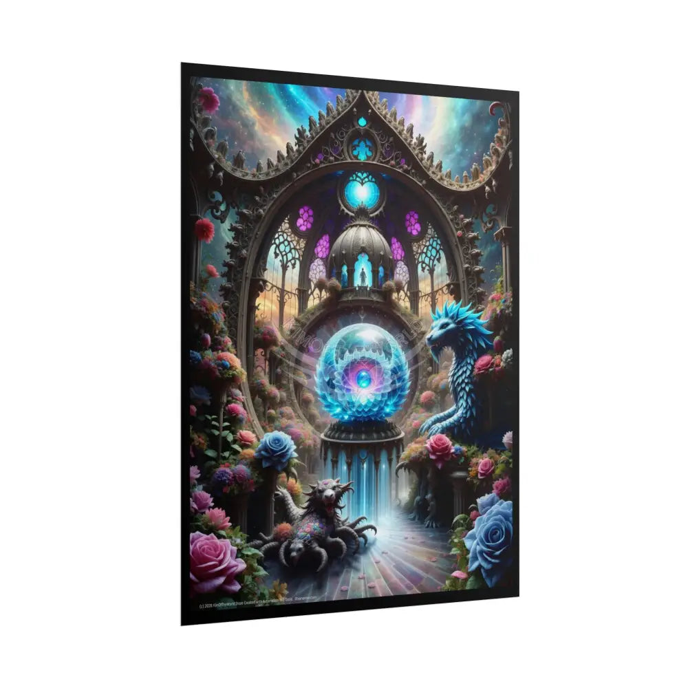 Colorful Artistic Mystic Dragons & Blue Lotus Scenes Gothic Moon - Rolled Poster Poster