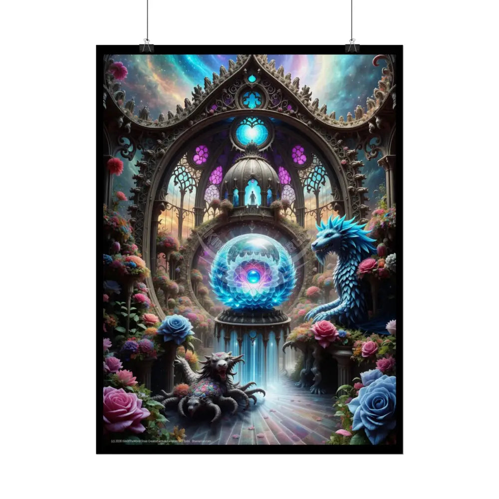Colorful Artistic Mystic Dragons & Blue Lotus Scenes Gothic Moon - Rolled Poster Poster