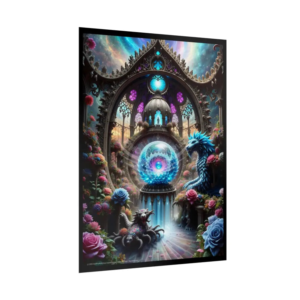 Colorful Artistic Mystic Dragons & Blue Lotus Scenes Gothic Moon - Rolled Poster Poster