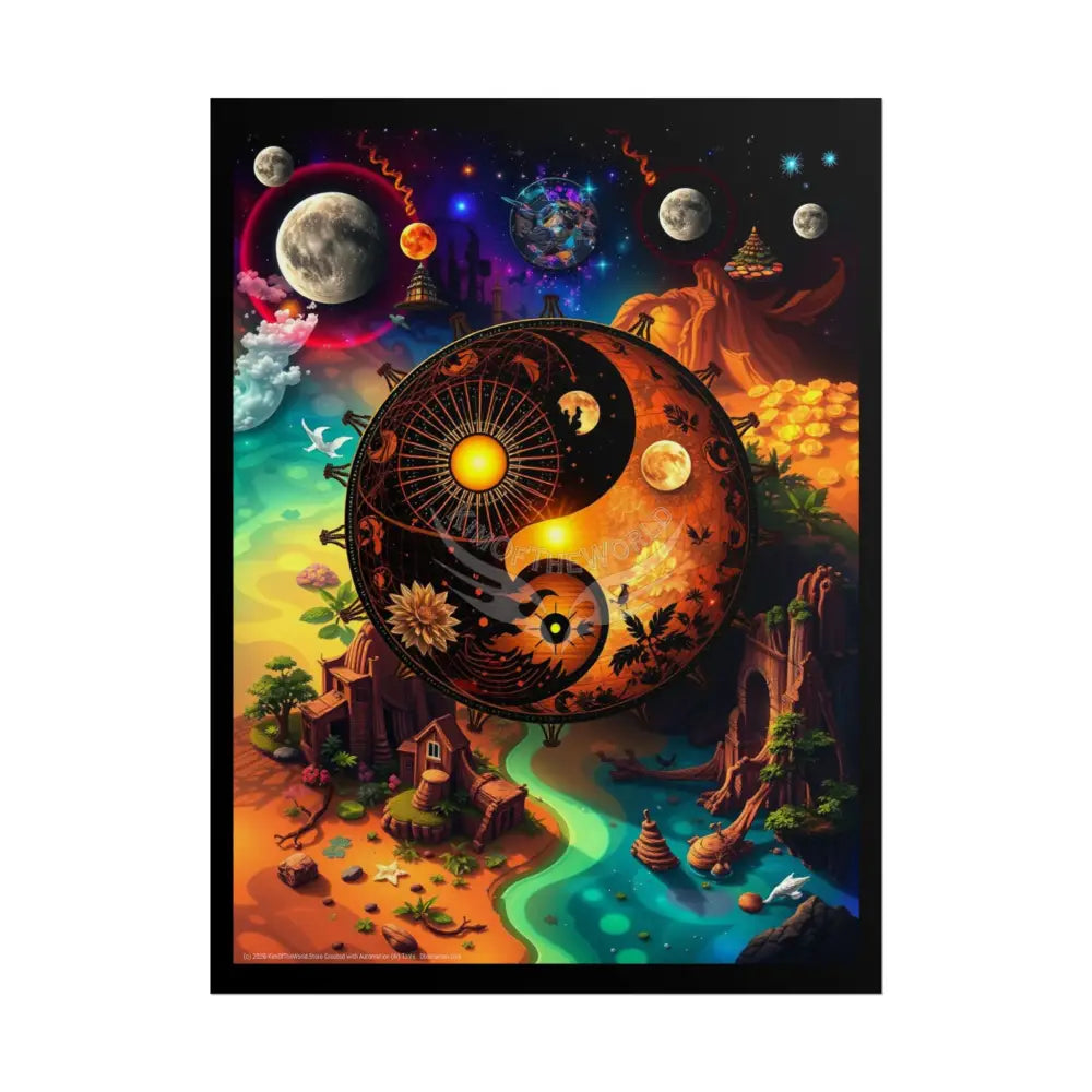 Colorful Artistic Mystic Mashup Scenes Gothic Moon - 3D Yin & Yang rolled Poster 18″ x 24″ (Vertical) / Matte Poster