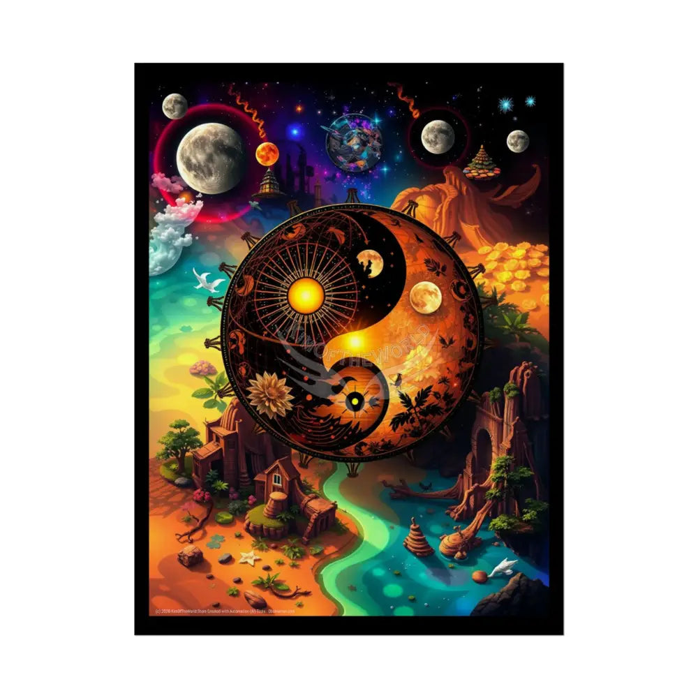 Colorful Artistic Mystic Mashup Scenes Gothic Moon - 3D Yin & Yang rolled Poster 18″ x 24″ (Vertical) / Semi Glossy