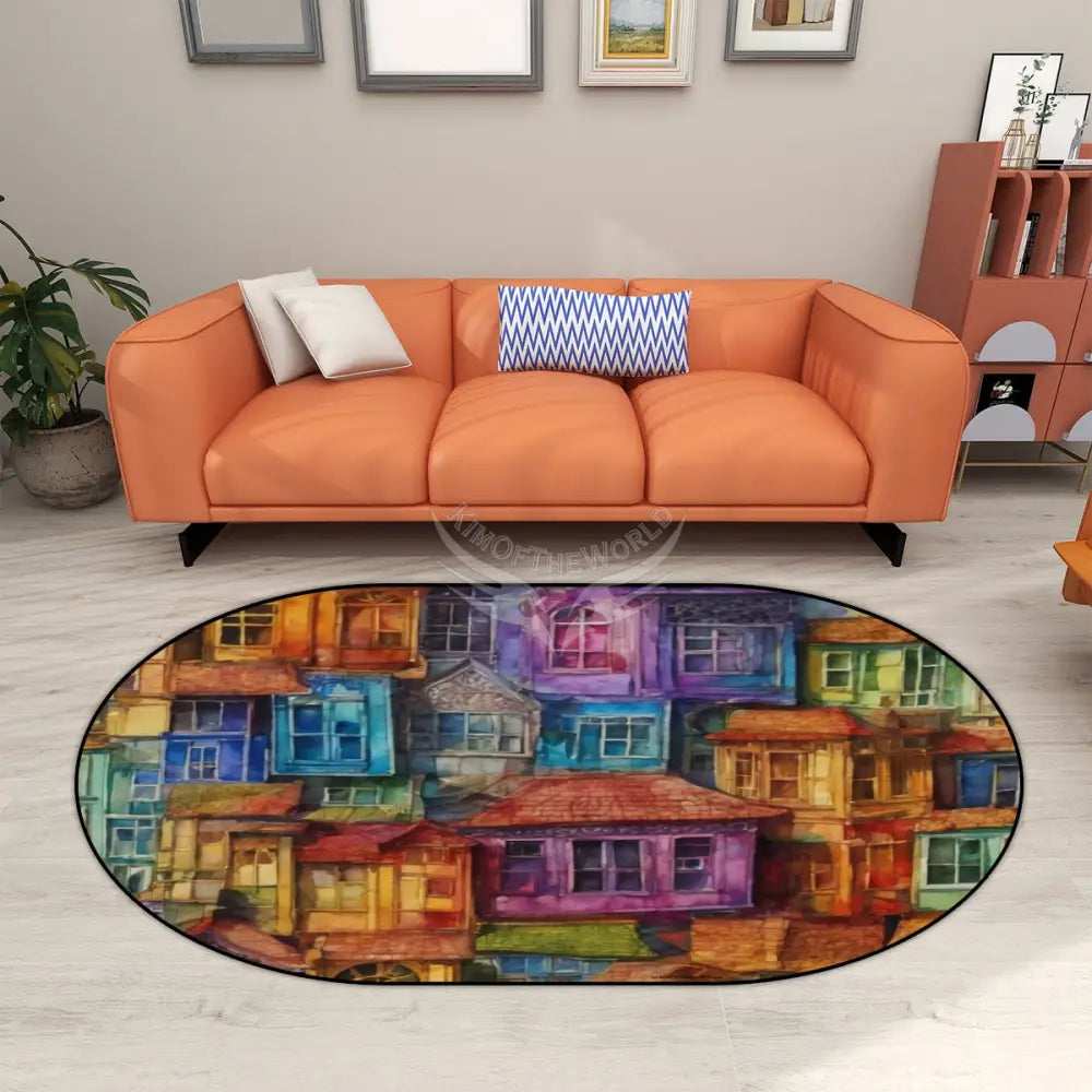 Colorful Bay Windows Multiple Sizes Oval Area Rug 60’’x36’’ Rugs & Mats