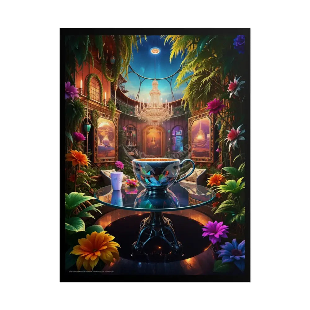 Colorful Coffee Break & Tea Room with Giant Coffee Pot Tea Kettle Cup Poster — Rolled Wall Art for Coffee & Tea Lovers