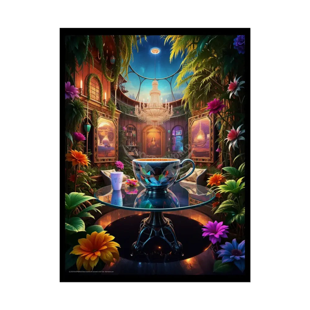 Colorful Coffee Break & Tea Room with Giant Coffee Pot Tea Kettle Cup Poster — Rolled Wall Art for Coffee & Tea Lovers