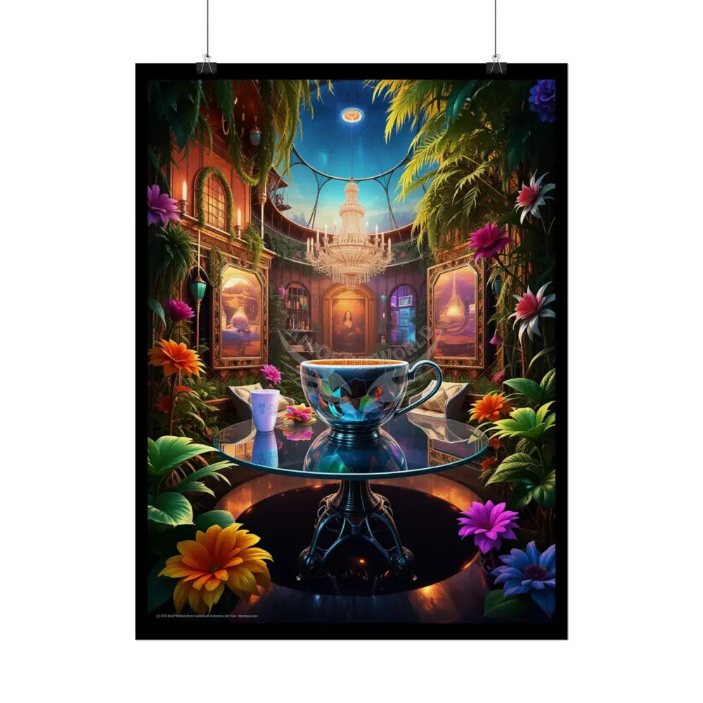 Colorful Coffee Break & Tea Room with Giant Coffee Pot Tea Kettle Cup Poster — Rolled Wall Art for Coffee & Tea Lovers