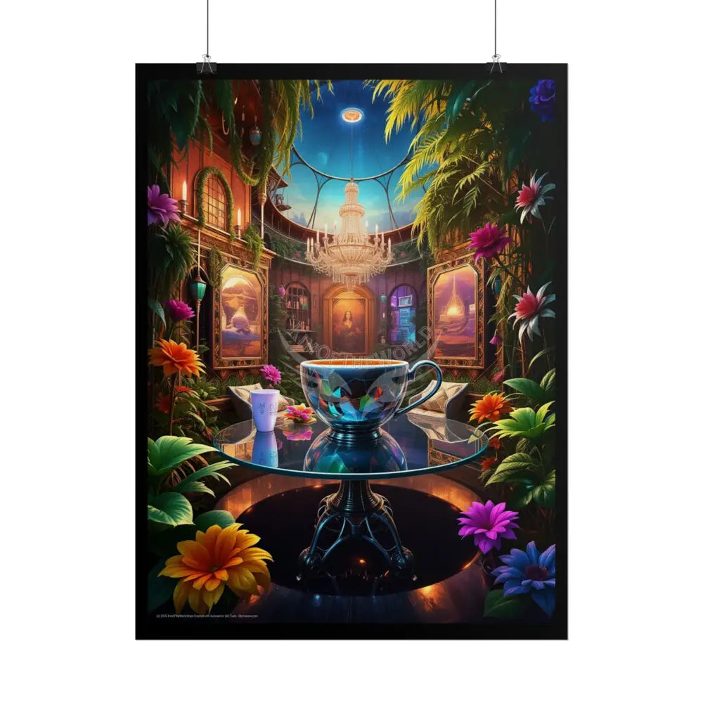 Colorful Coffee Break & Tea Room with Giant Coffee Pot Tea Kettle Cup Poster — Rolled Wall Art for Coffee & Tea Lovers